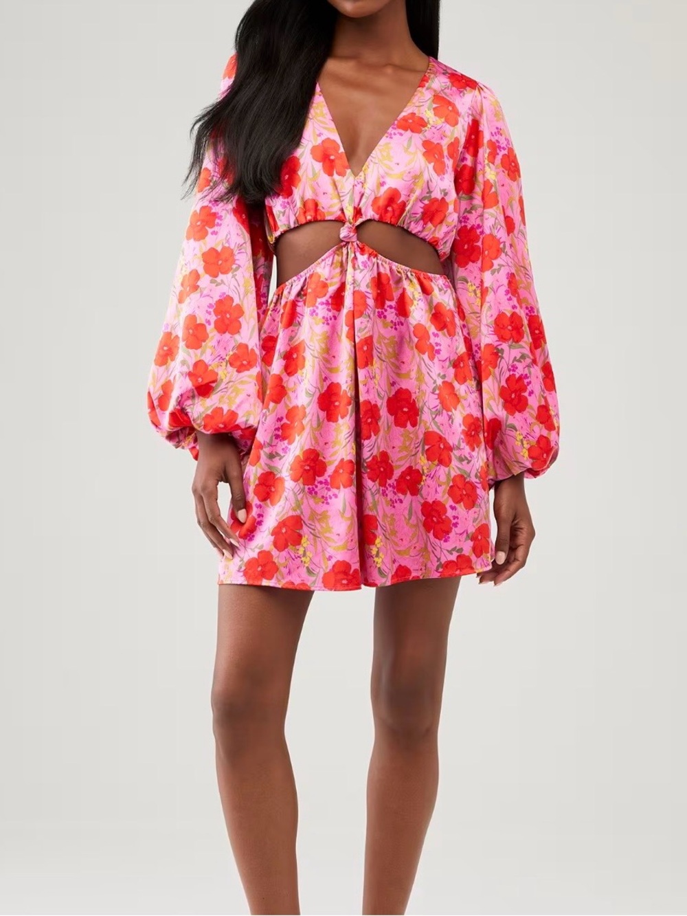 Show Me Your MuMu Pink & Red Floral Cutout Mini Dress